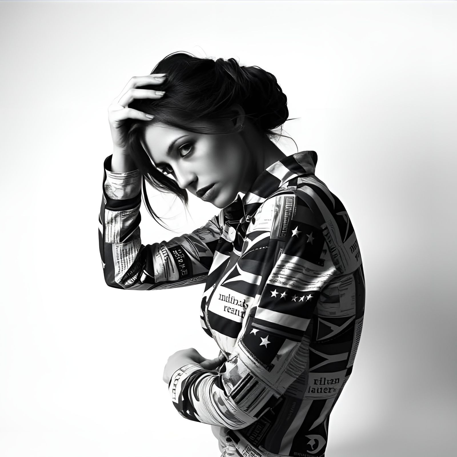 Contemplative Woman in Surrealist Black and White Portrait