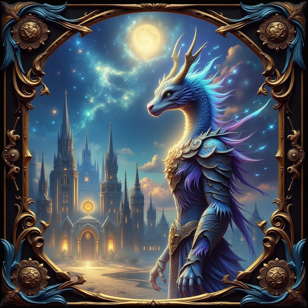 Starlight Dragon Guarding Celestial City in Baroque Style