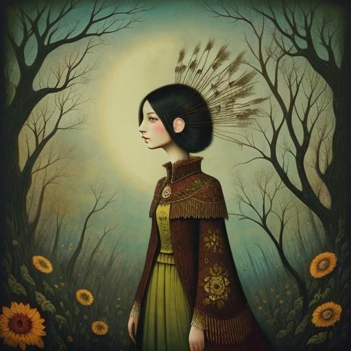 Dreamlike Woman-Bird in Art Brut Style