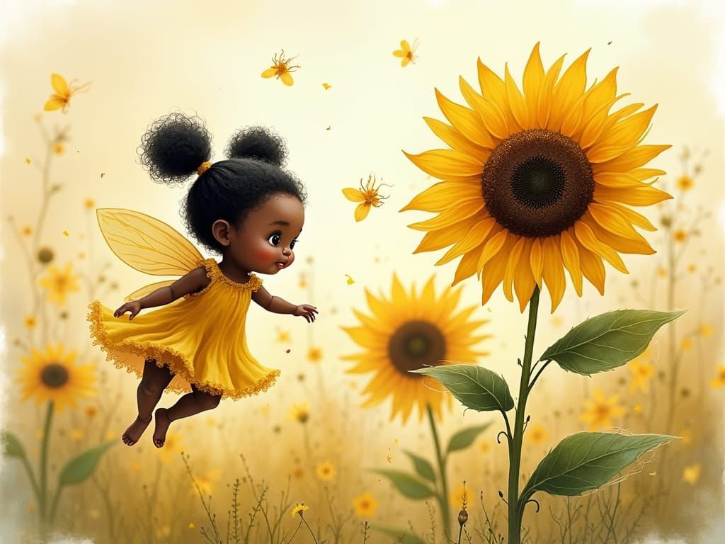 Whimsical Fairies Dancing in Sunflowers
