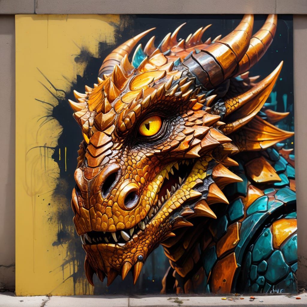 Dragonborn Graffiti Art in Street Style
