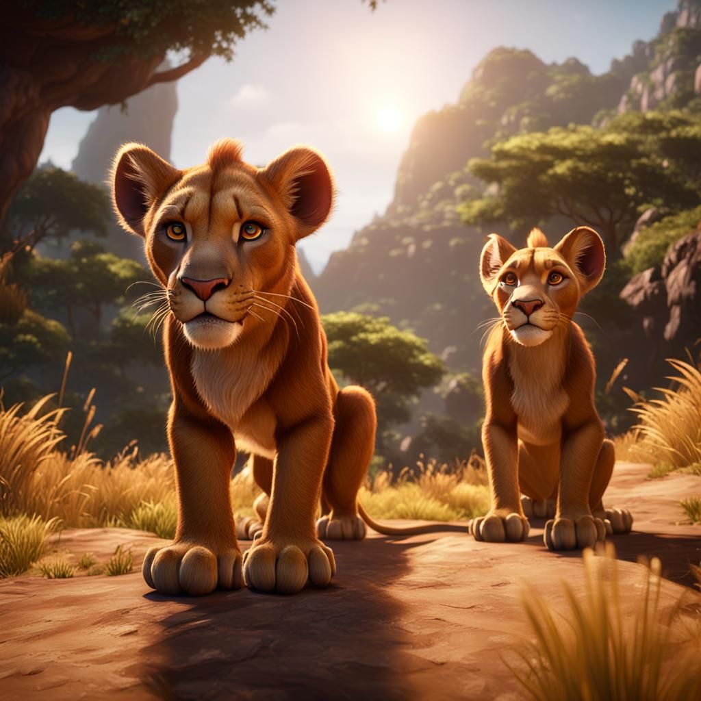 Simba and Nala in 3D Game Style
