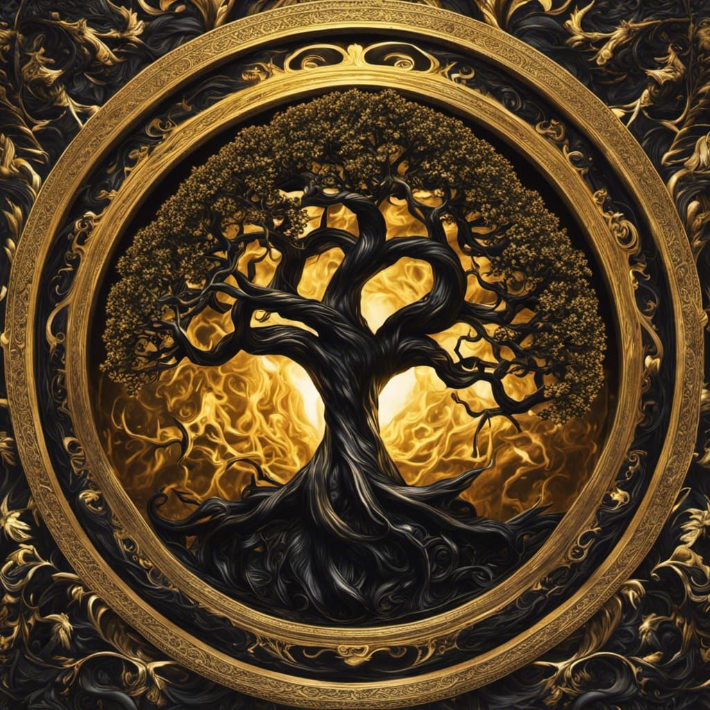Ornate Tree of Life in Black and Gold