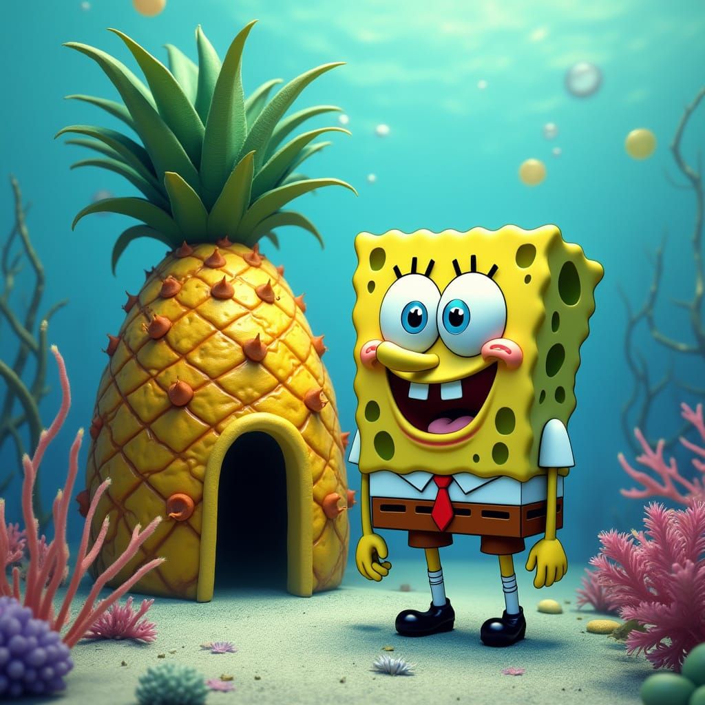 Realistic Spongebob Squarepants and Pineapple House