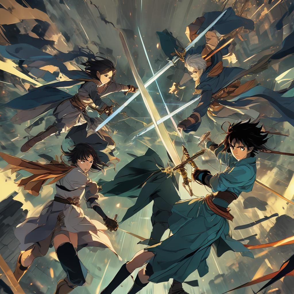 Dynamic Anime Sword Fight in Cel-Shaded Style
