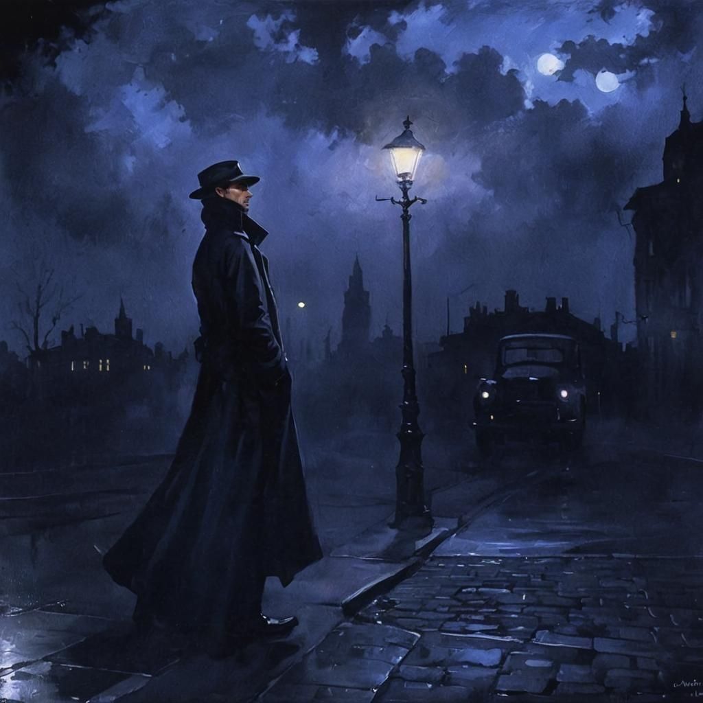 Noir Detective in a Dangerous Night Painting