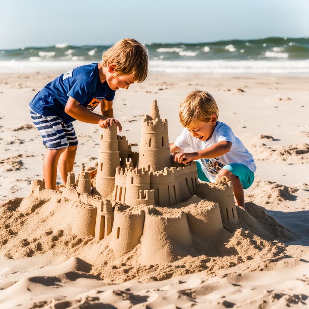 Toddler Boys Build Sandcastle at Cape Hatteras