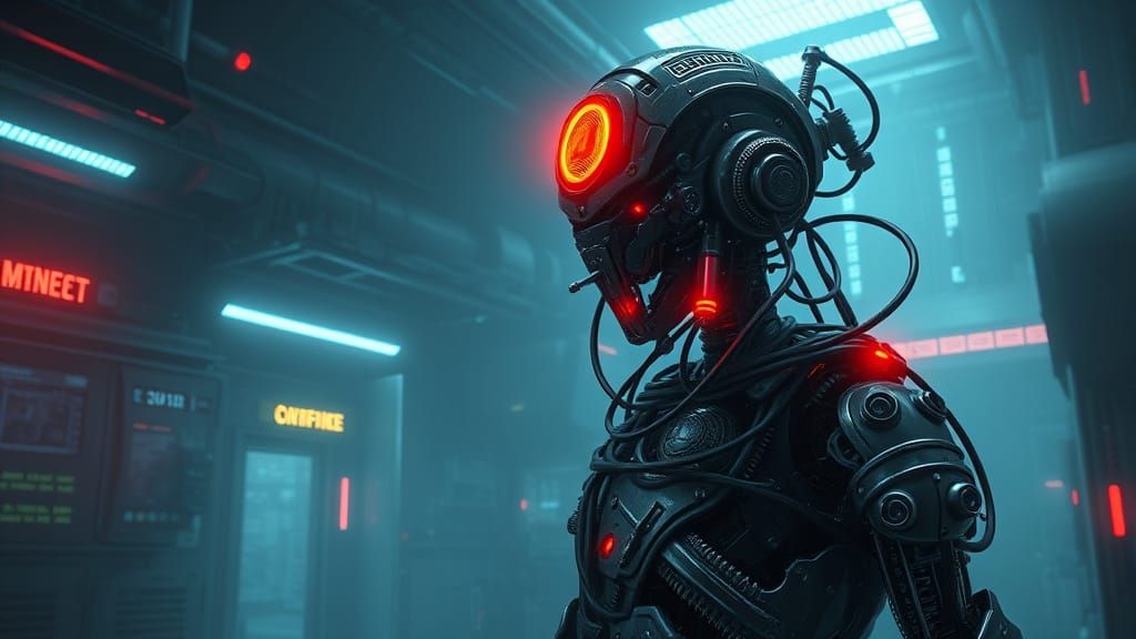 Cyberpunk Laboratory in Neon Darkness