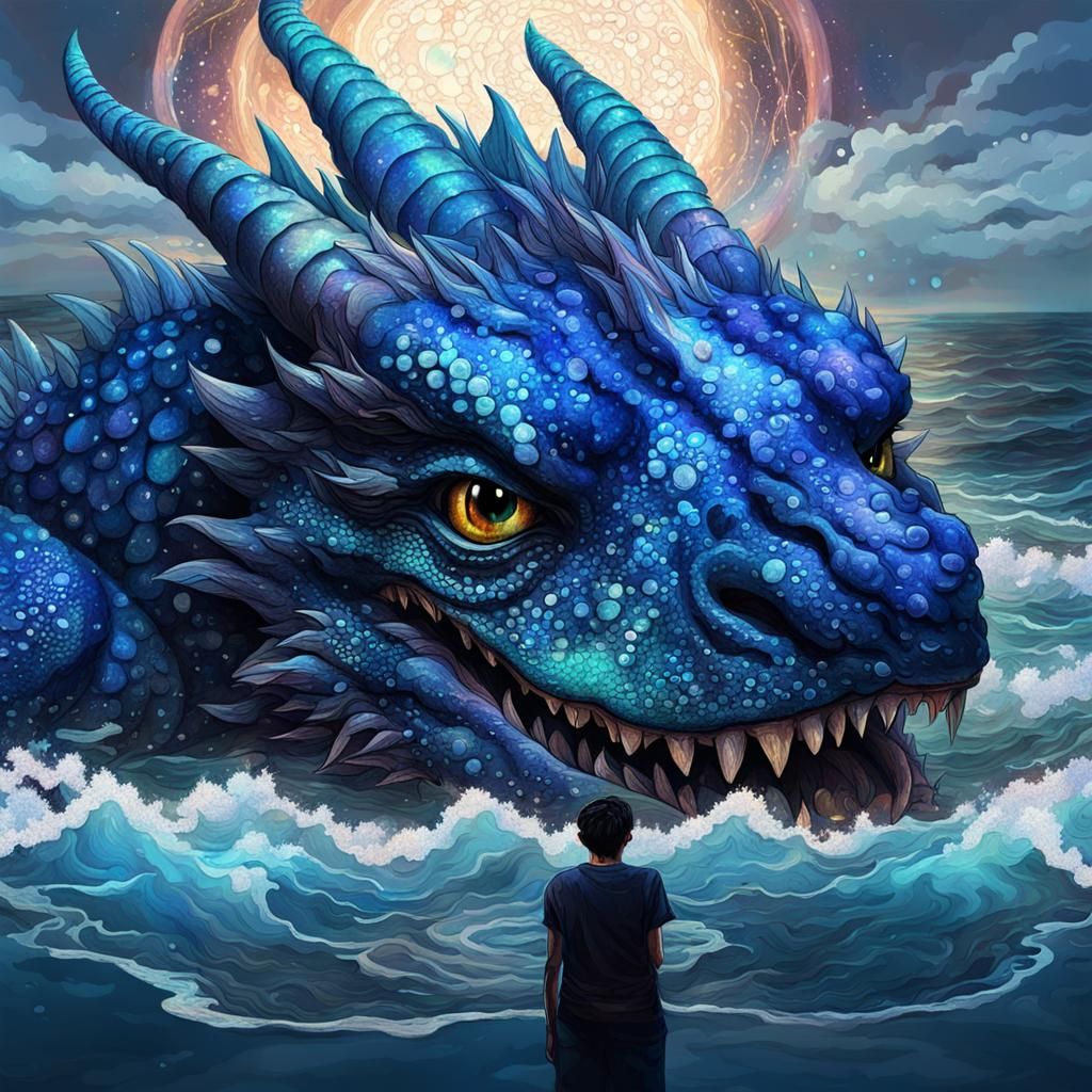 Boy Cries Over Dead Blue Dragon: Cosmic Illustration