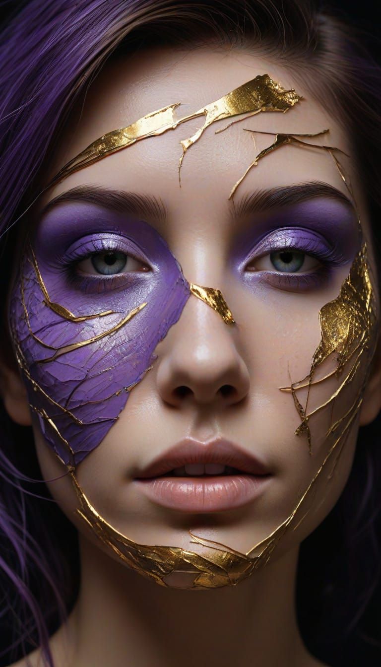 Woman's Face in Vibrant Purple and Gold