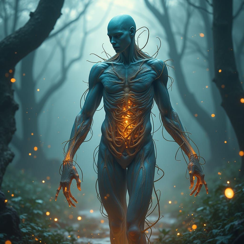 Twisted Humanoid Figure in a Mystical Realm