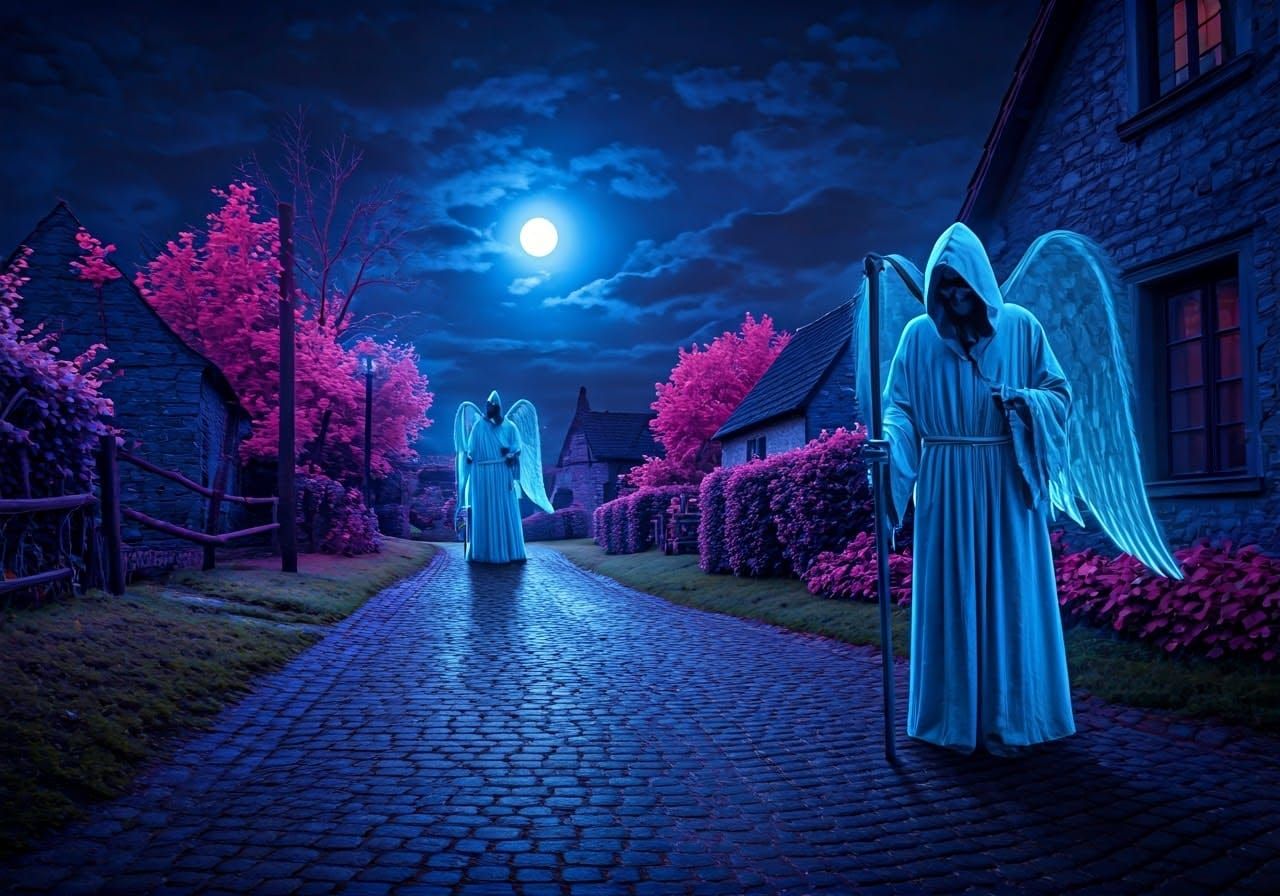 Ghostly Angels of Death Haunt Moonlit Village