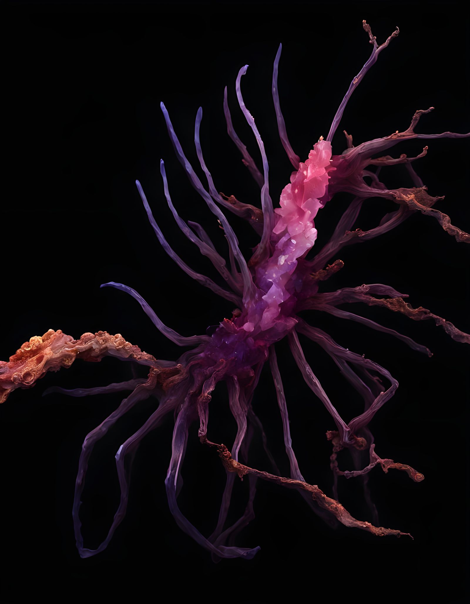 Dark Fantasy Rhodochrosite Beast Amidst Deep Sea Fumaroles