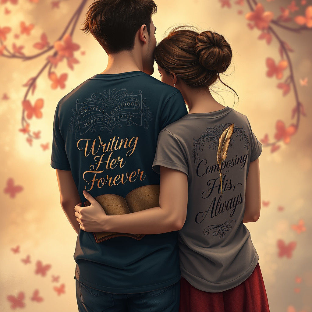 Romantic Couple with Literary T-Shirt Designs