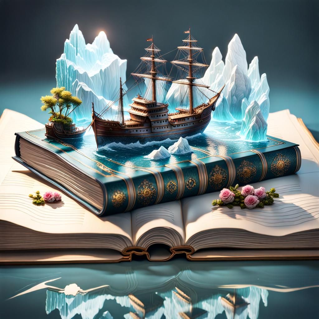 Glass Book with River and Flowers Diorama