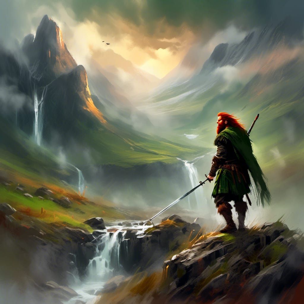 Scottish Highlander Claymore, Vivid Digital Concept Art