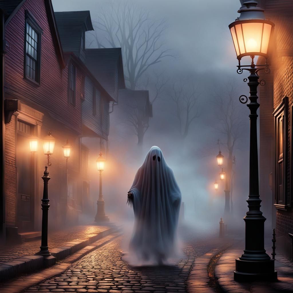 Elegant Ghost in New England Village, Hyperrealistic Splash ...