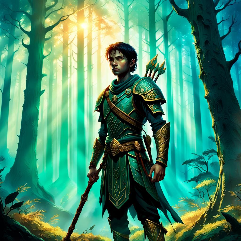Mystical Forest Warrior in Golden Hour Light