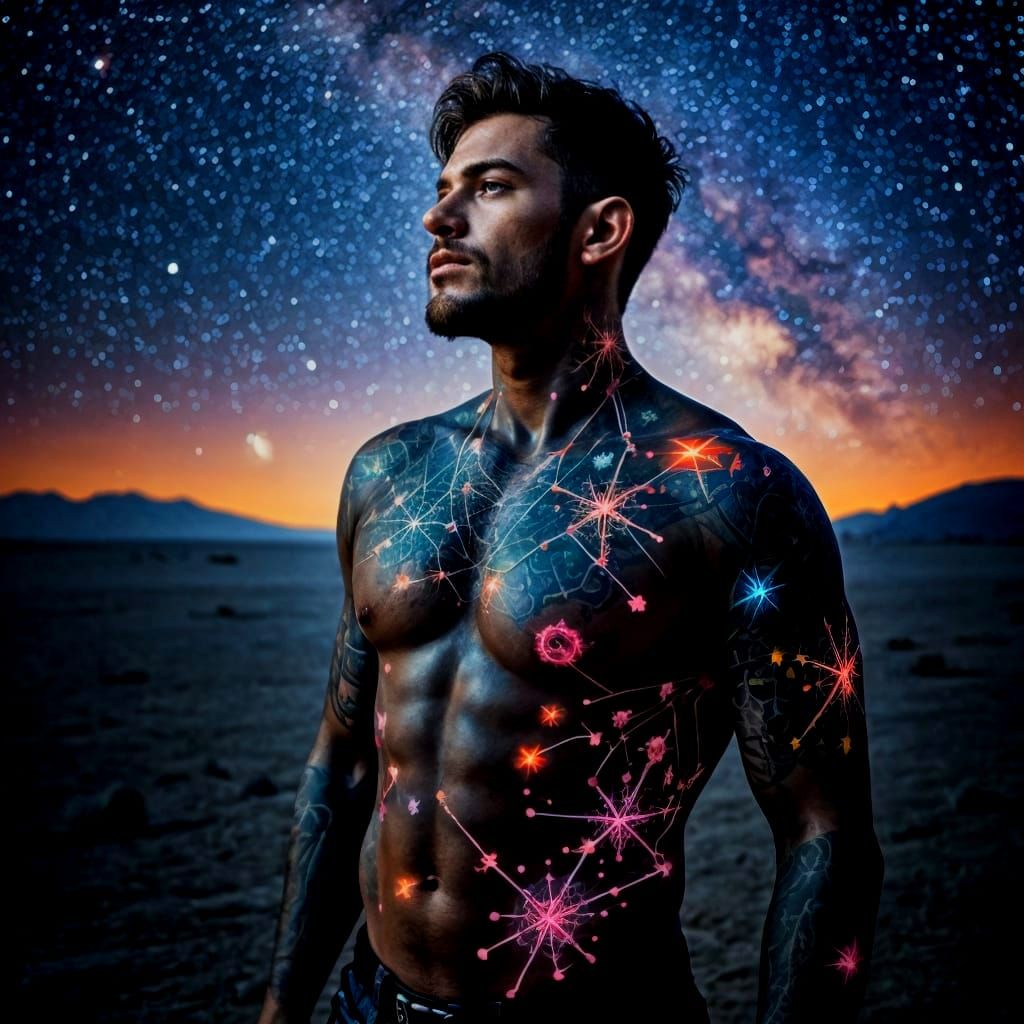Glowing Constellations Map a Man's Body Across a Distant Pla...
