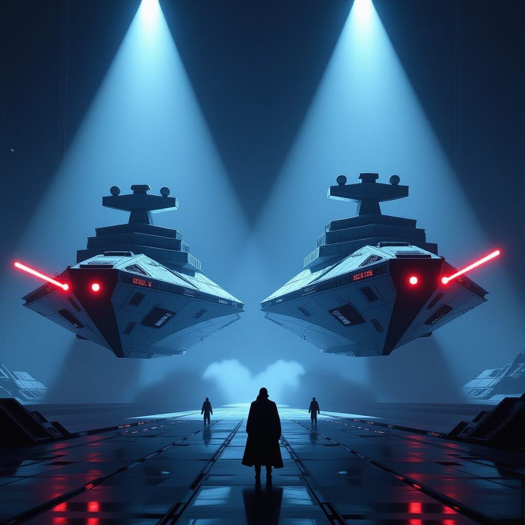 Imperial Star Destroyers with Red Lasers in Sci-Fi Style