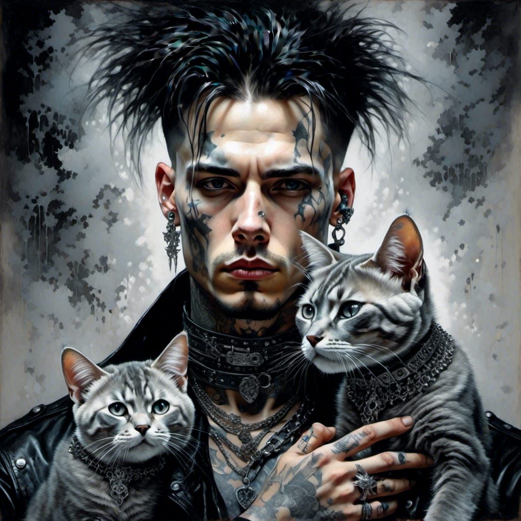 Man Holding Cat Portrait in Watercolor Style