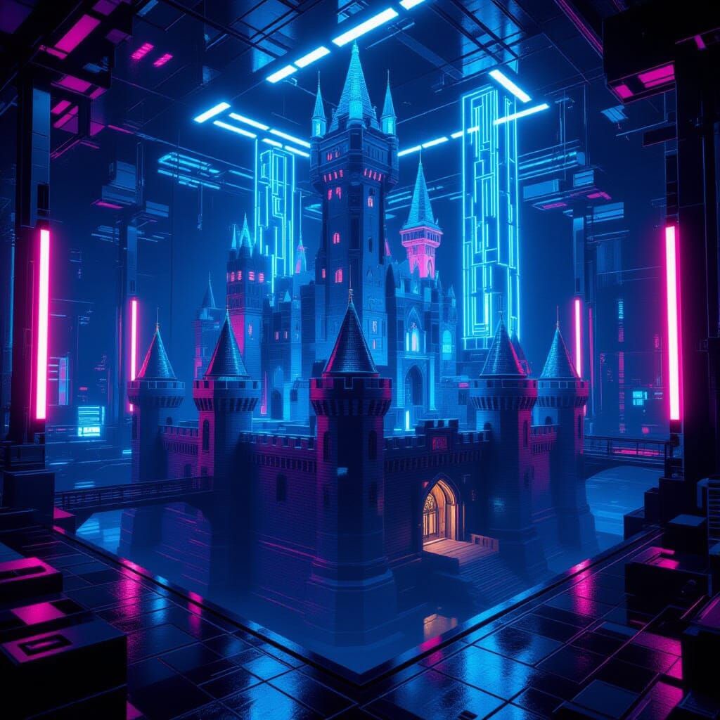 Medieval Castle in Cyberpunk VR Mainframe