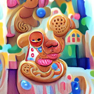 Gingerbread Man's Face in Gouache Swirls