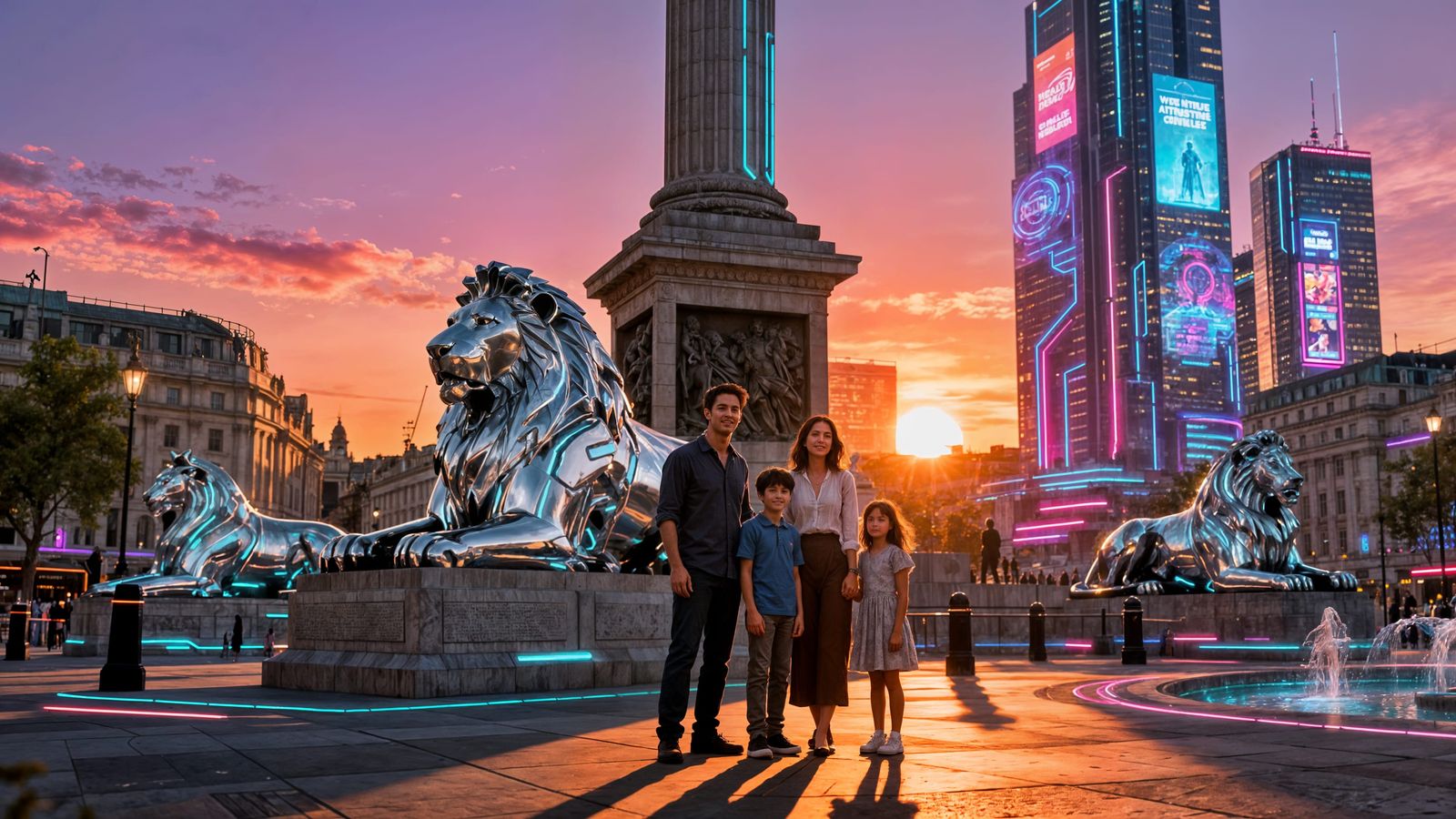 Futuristic London Family at Trafalgar Square