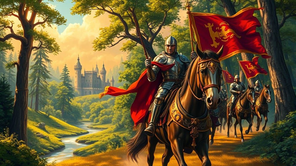 Medieval Knights in Vibrant Landscape