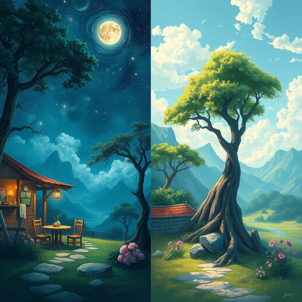 Night Cafe vs Bing Art: Nature Landscape Comparison