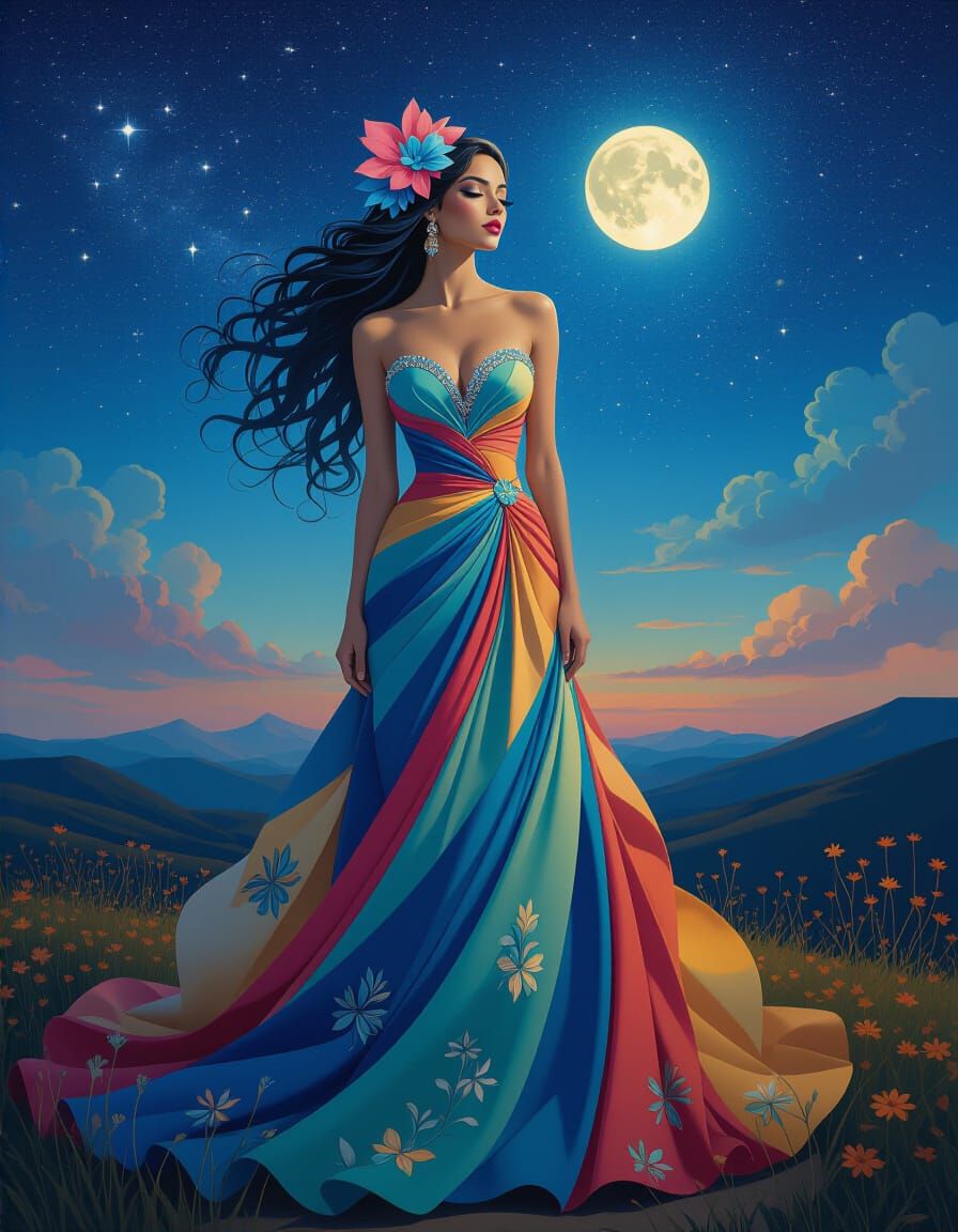 Butterfly Woman in Cosmic Night Sky, Hyperrealism