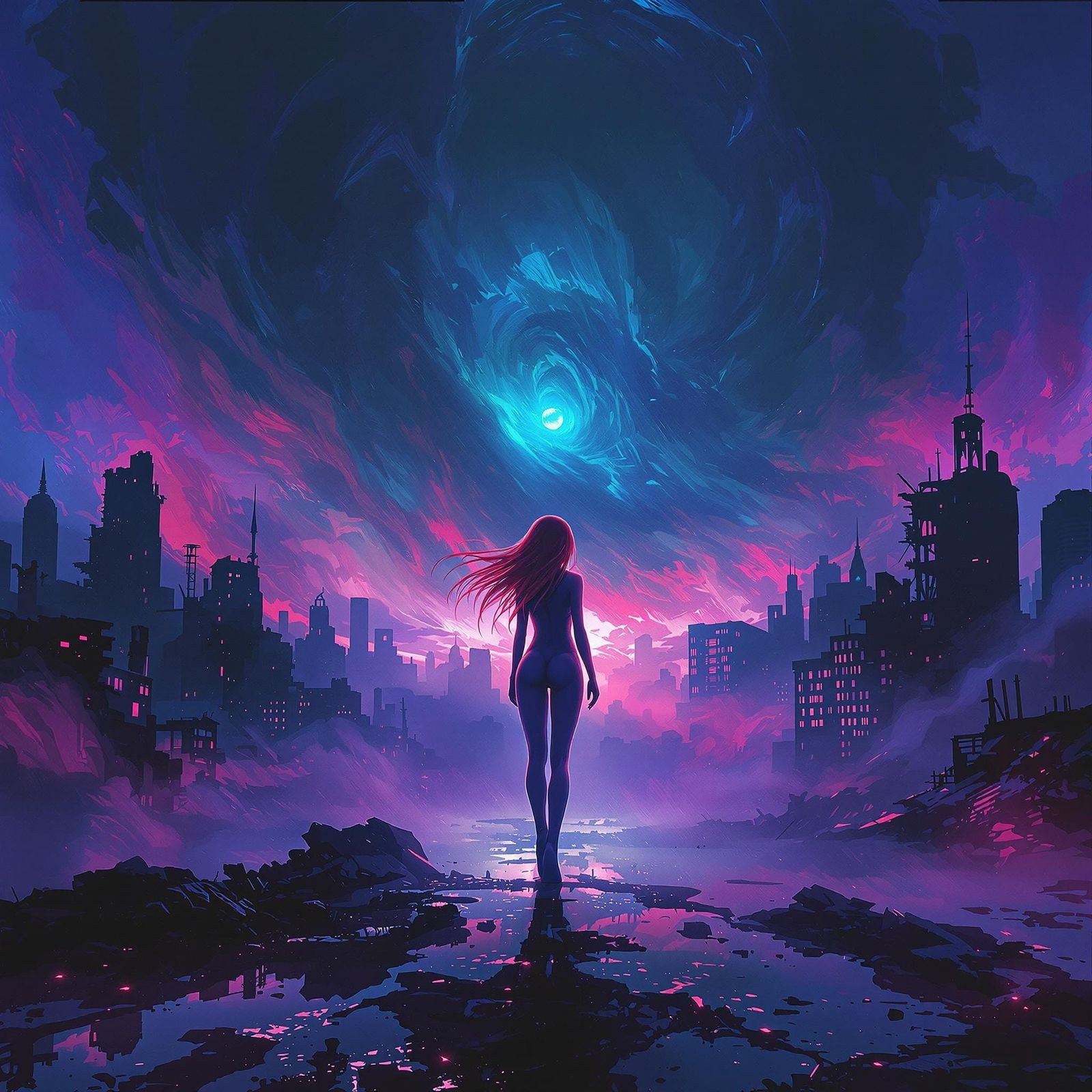 Surreal Cityscape Dreamscape with Asuka Langley Soryu