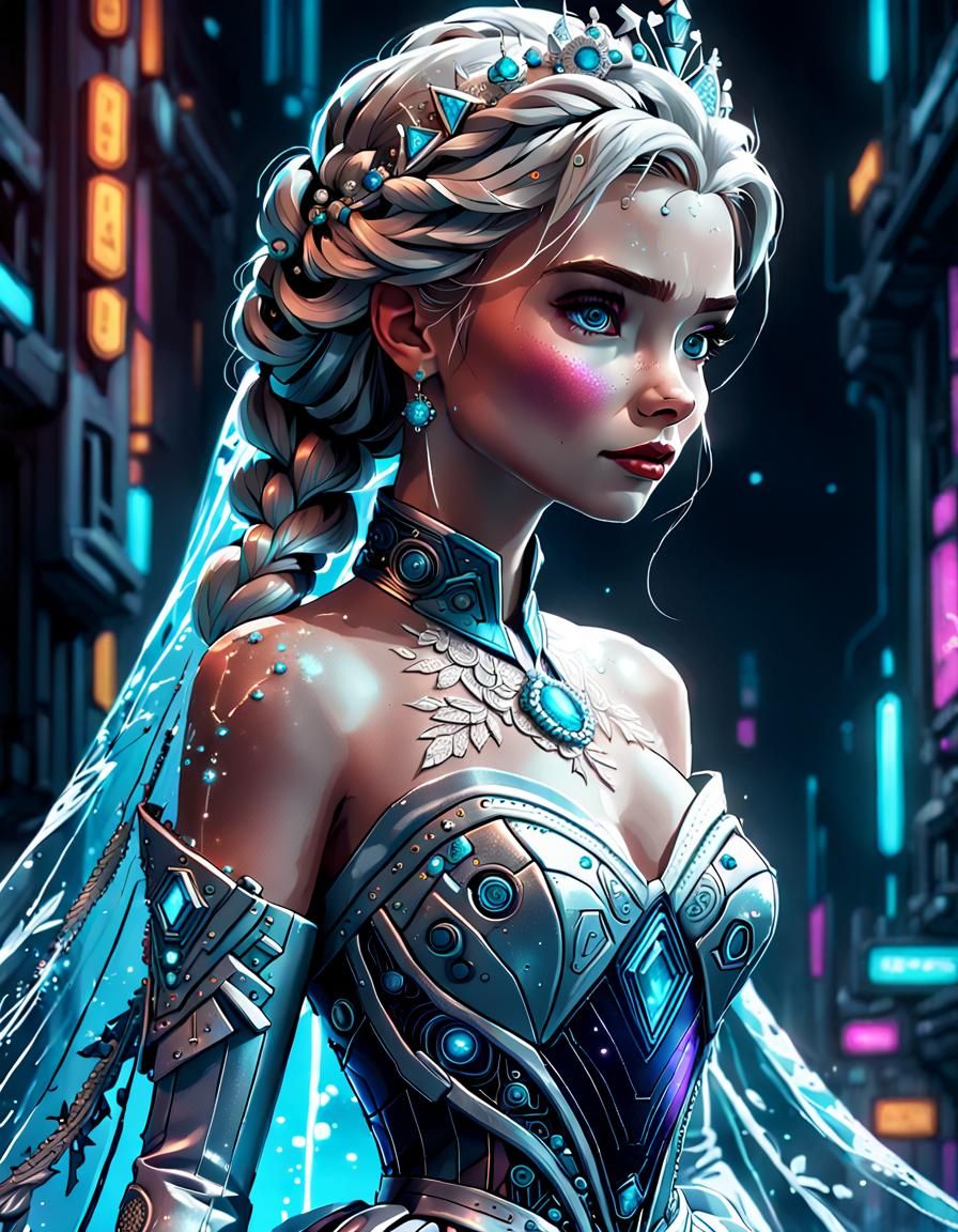 Princess Elsa in Cyberpunk Bridal Gown