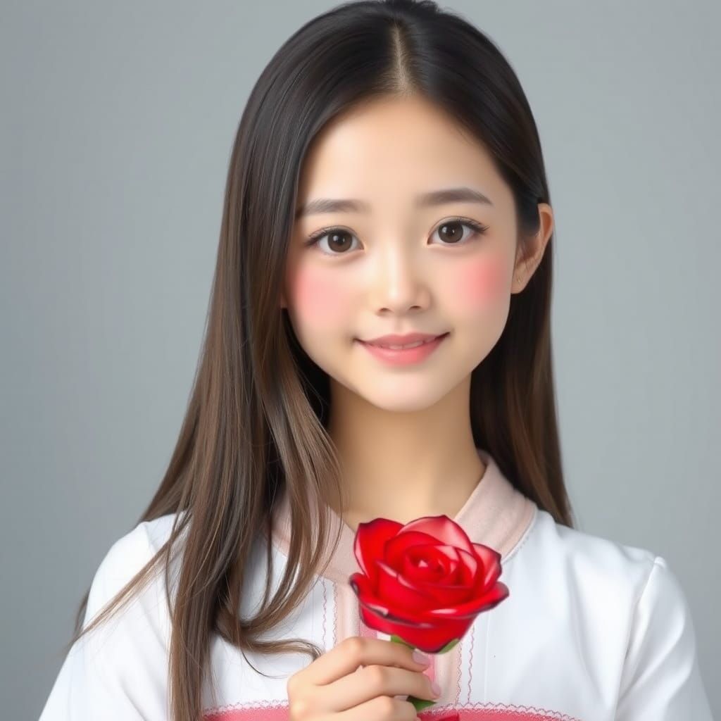 Japanese Girl with Glass Rose