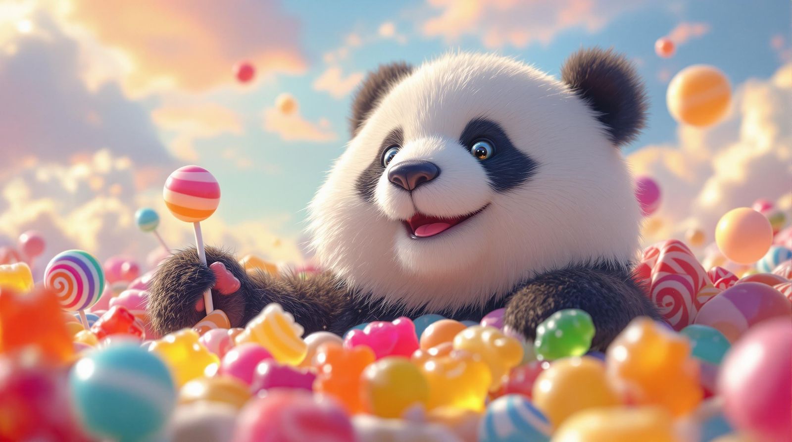 Panda in a Whimsical Candy Wonderland
