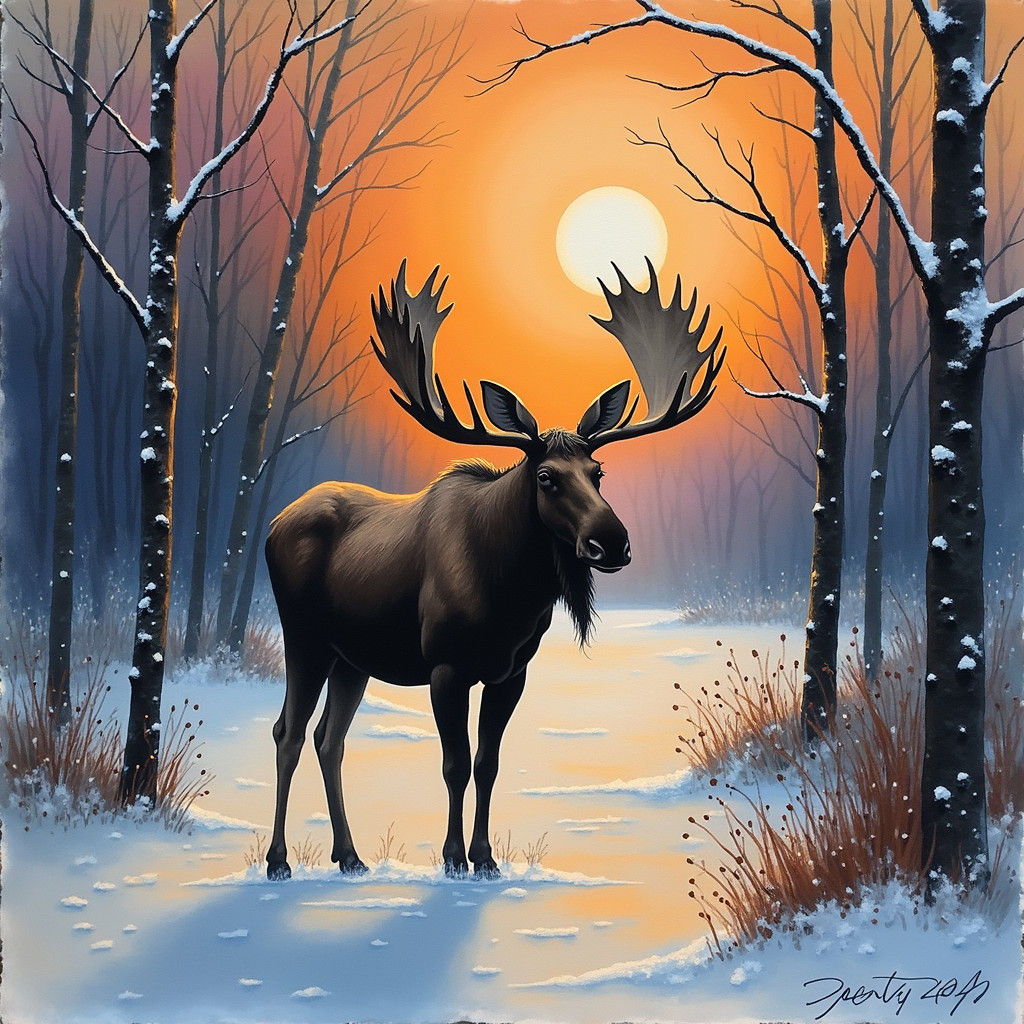 Winter Moose in Soft Evening Light