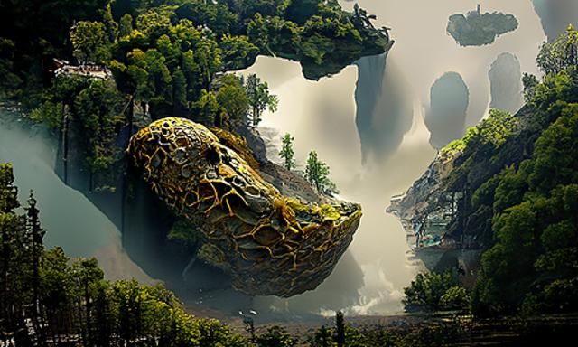 Eldritch Valley With Bird Rock in Steampunk Style