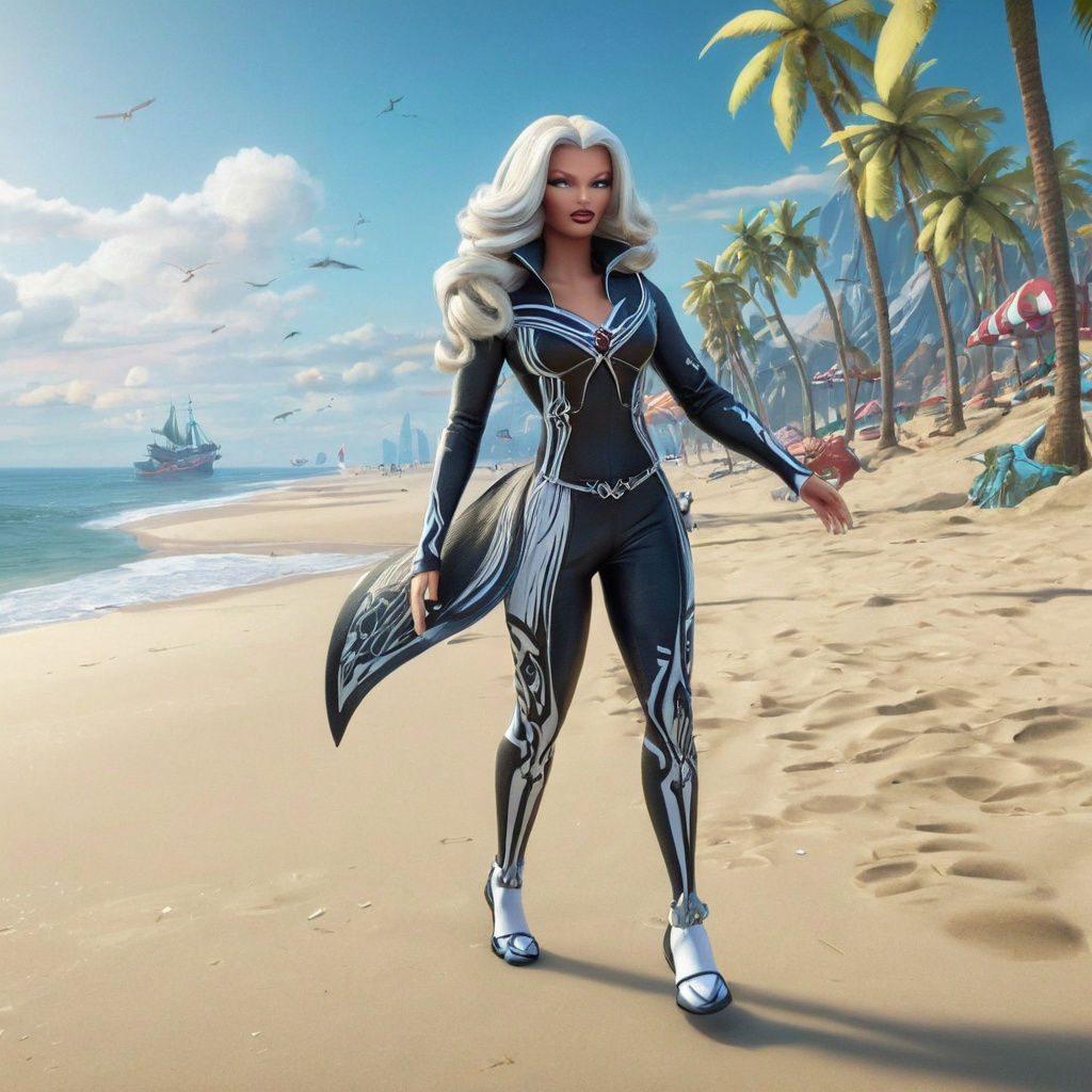 Manga Style Girl Running on a Beach