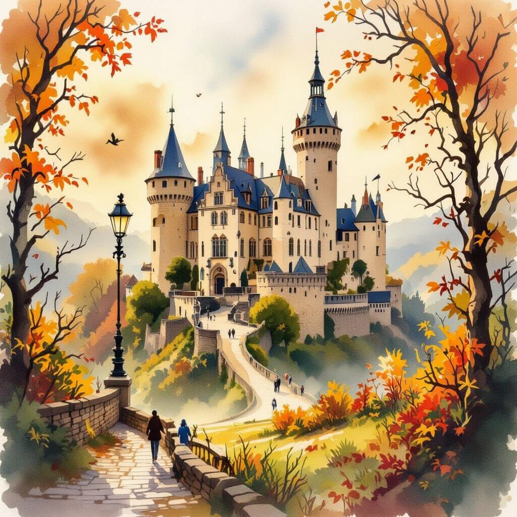 Bourscheid Castle in Luxembourg: Ethereal Watercolor