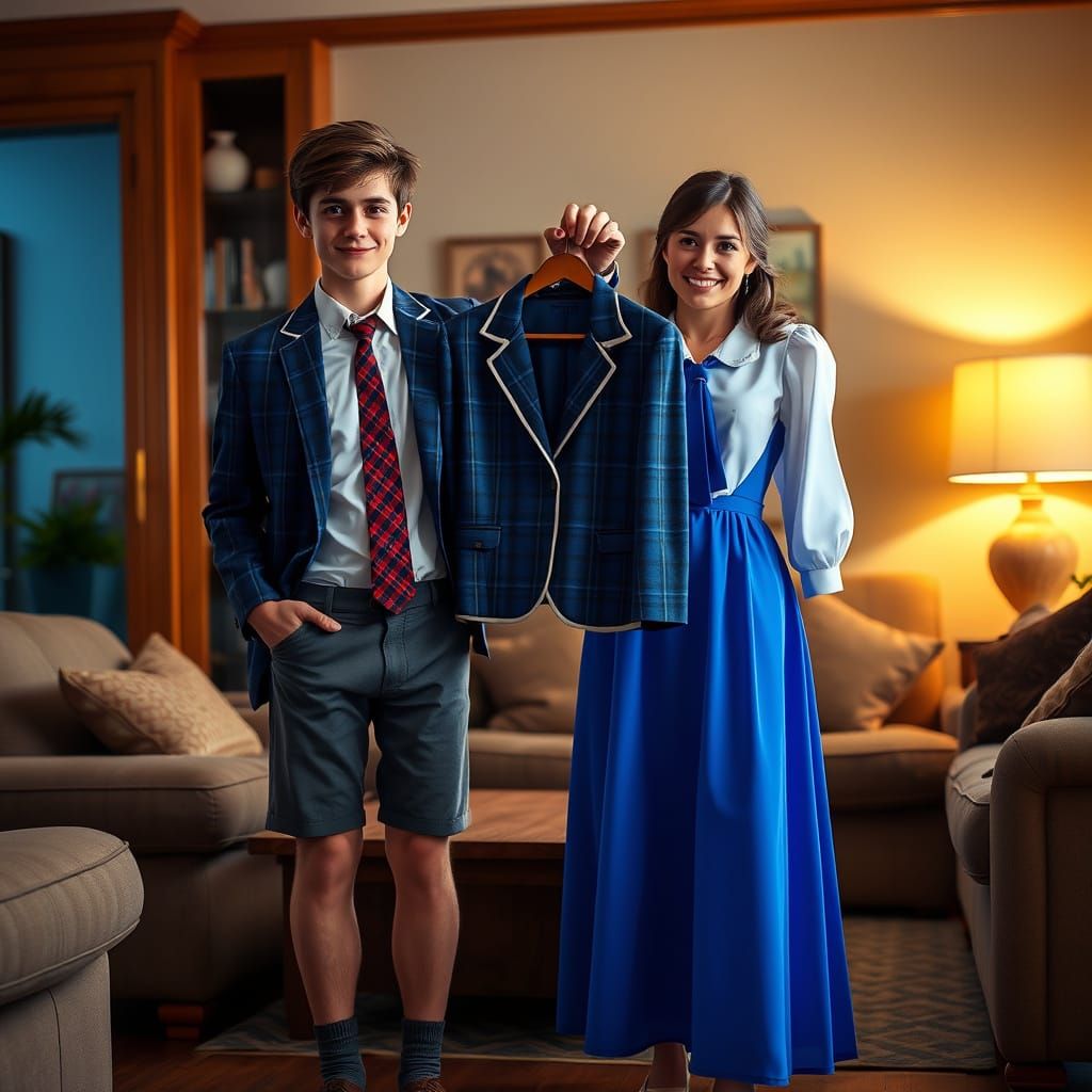 Youthful Embarrassment in a Cozy Living Room Scene