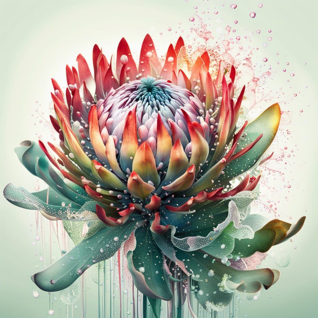 Dreamy Protea Flower with Light Particles