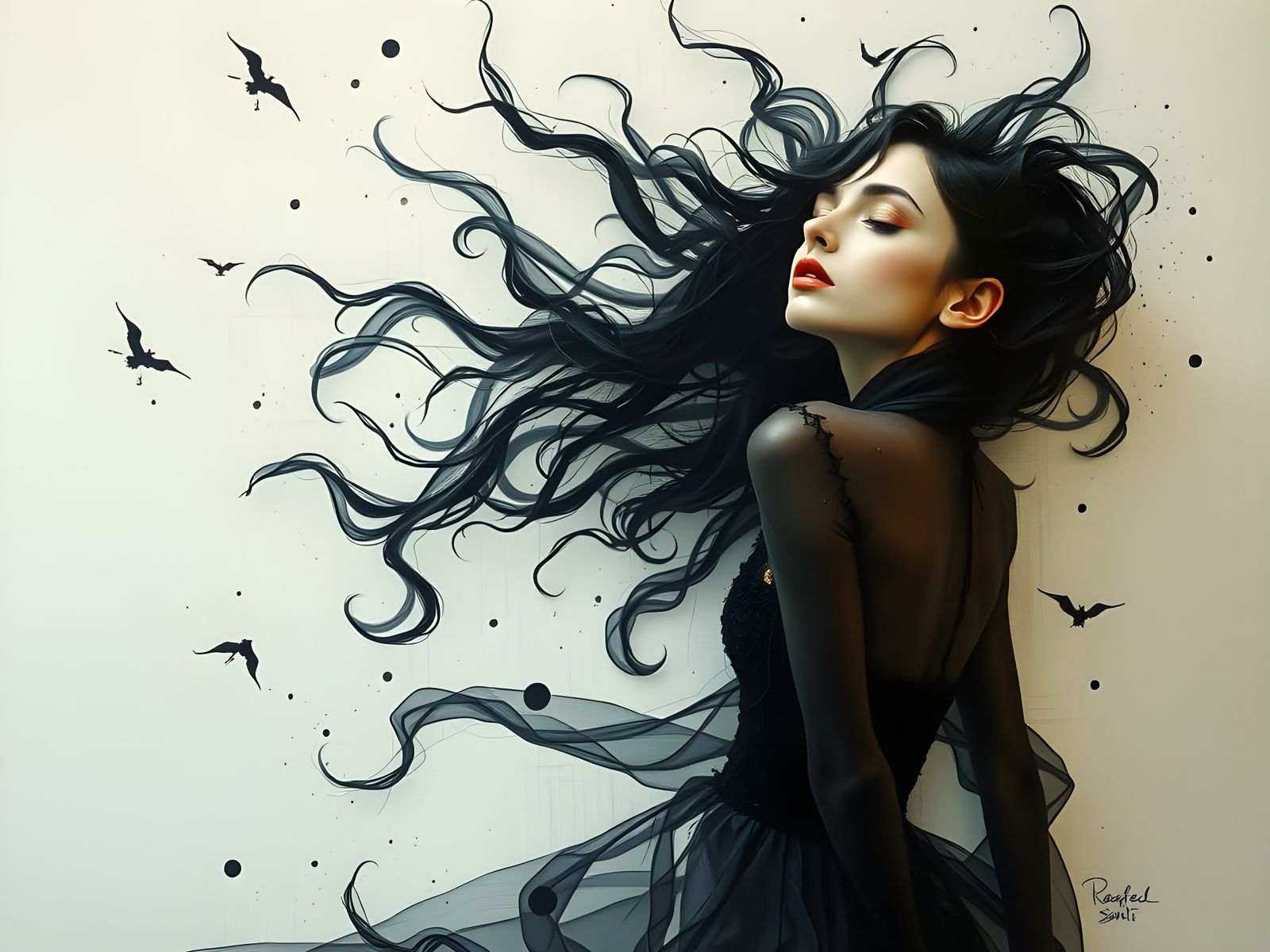 Elegant Woman Dissolves into Nothingness in Tim Burton-Inspi...