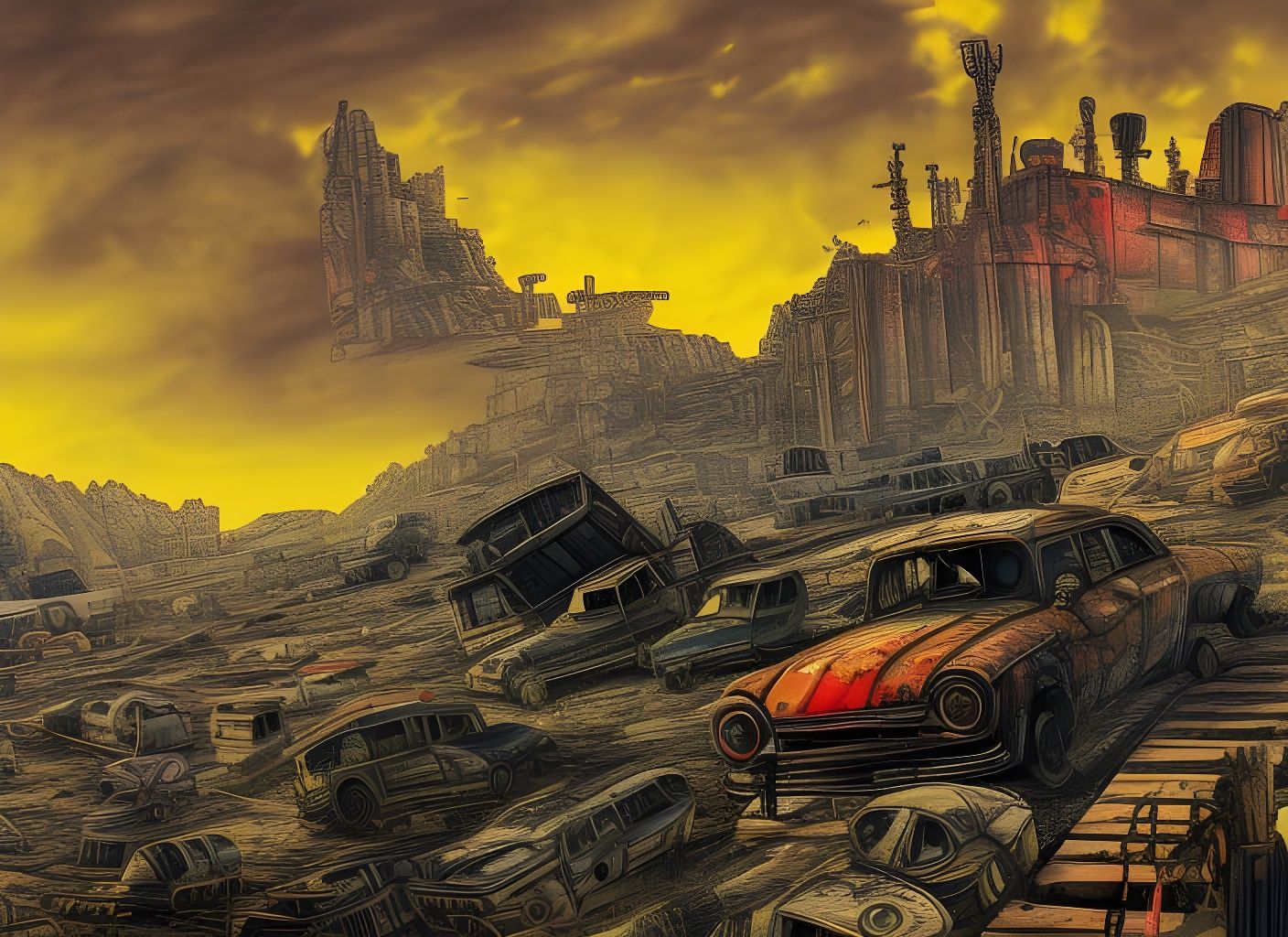 Dystopian Wasteland in Detailed Crayon Drawing