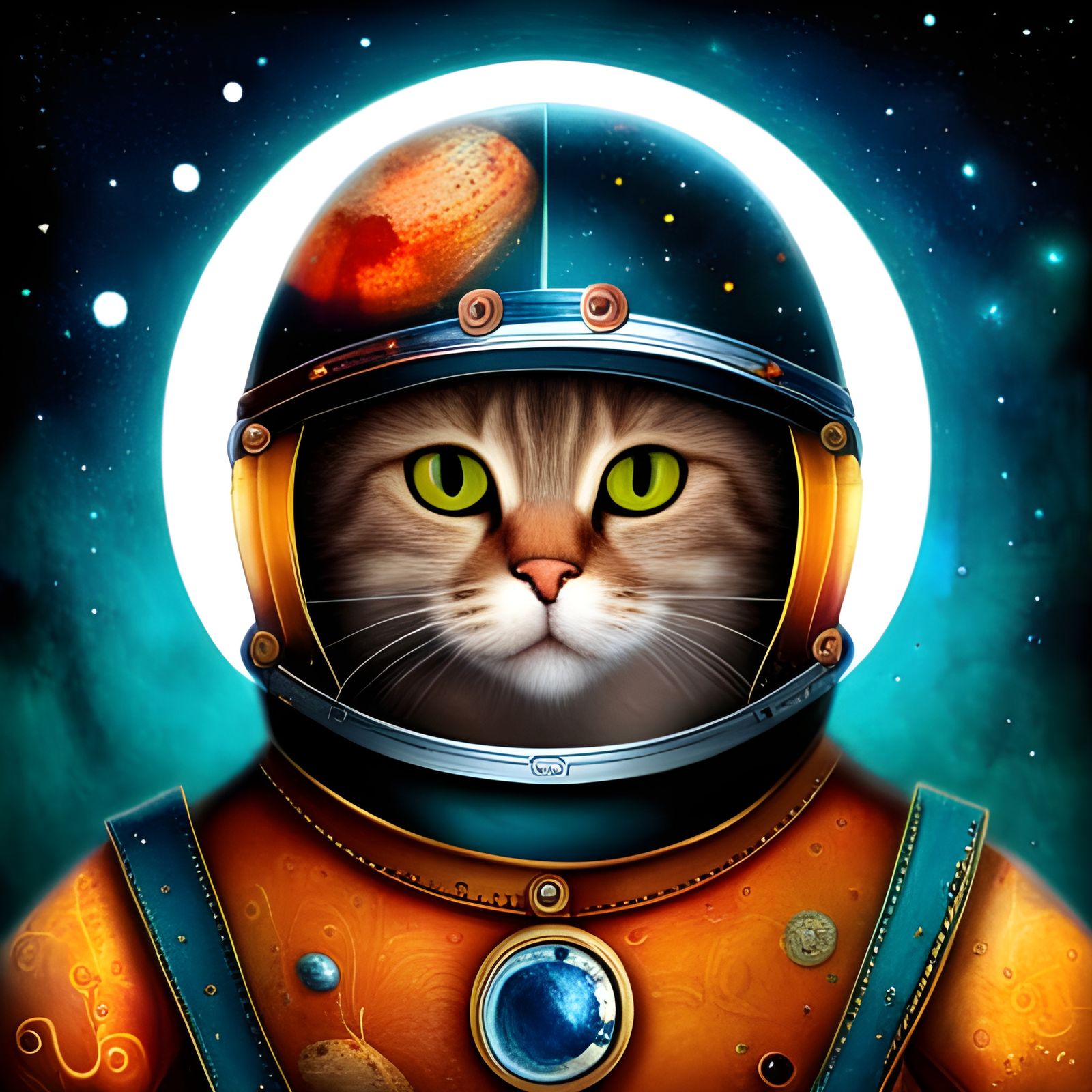 Cat Space Pirate in Fabric Applique Style