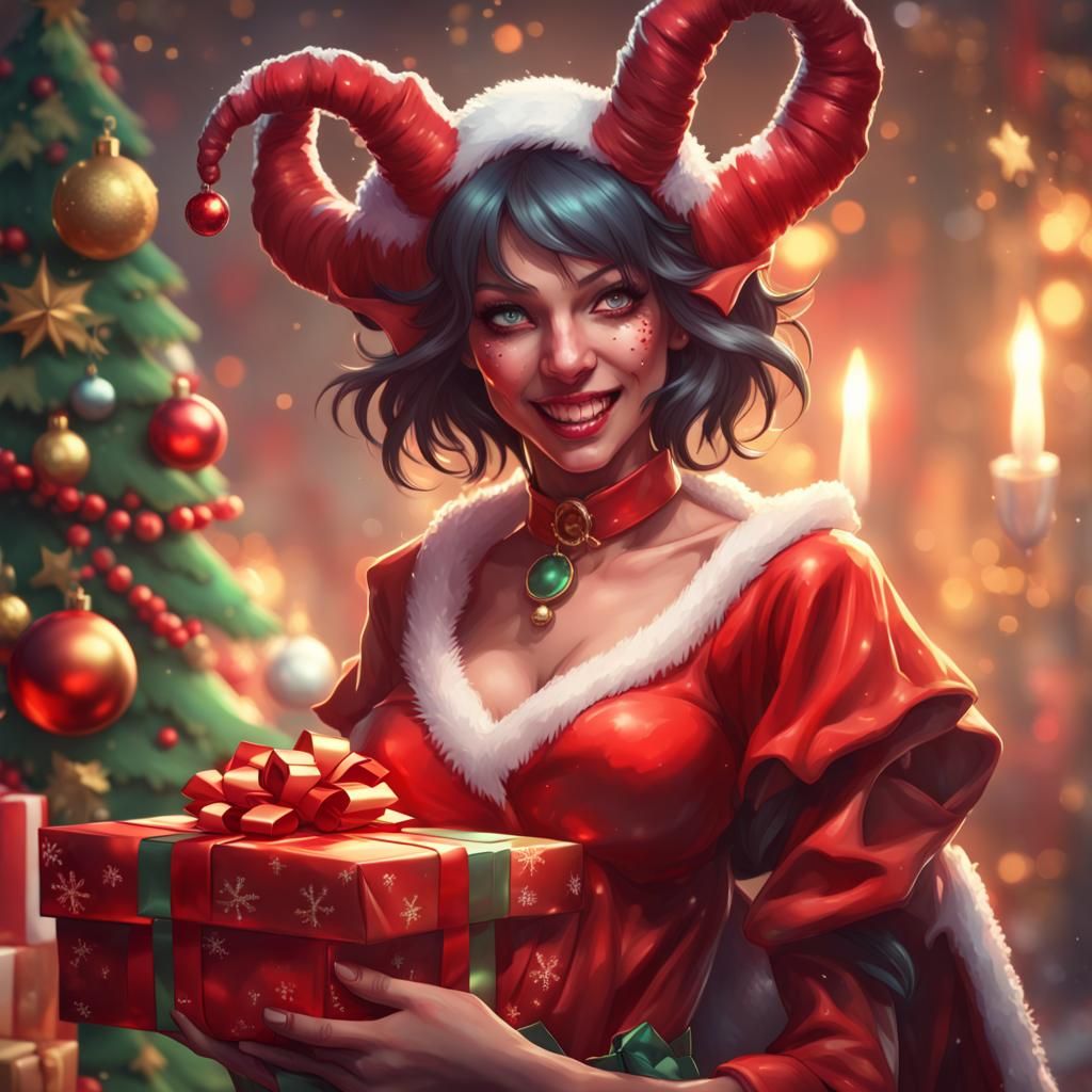 Festive Demon Girl Portrait in Detailed Digital Art
