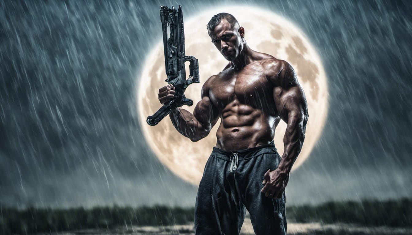 Cybernetic Warriors Battle Under Moonlight in Sci-Fi Landsca...