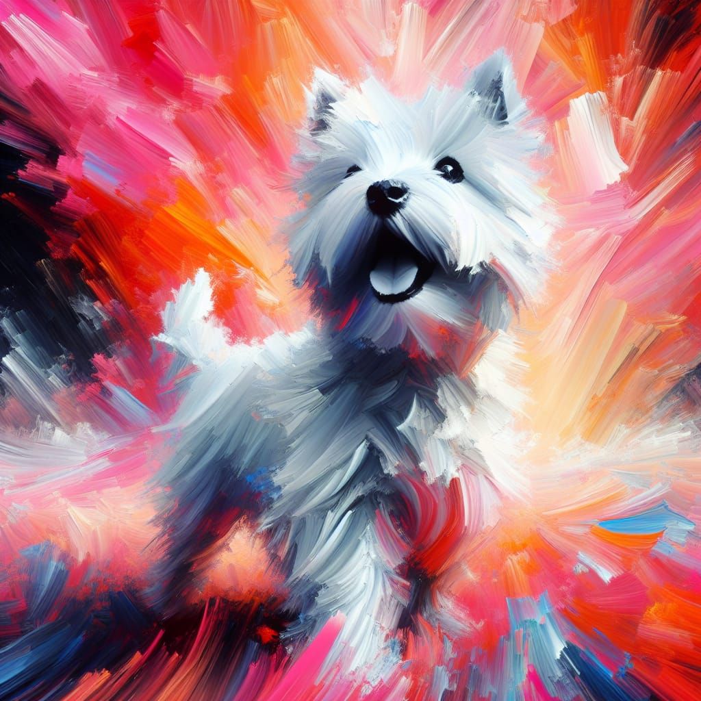 Happy Highland Terrier in Abstract Emotional Art