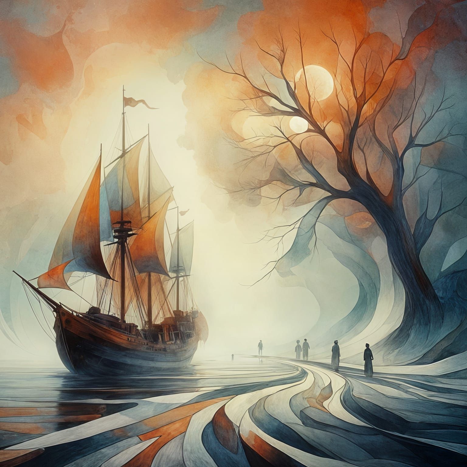 Surrealist Astral Voyager Contemplates Starry Night Sky in D...