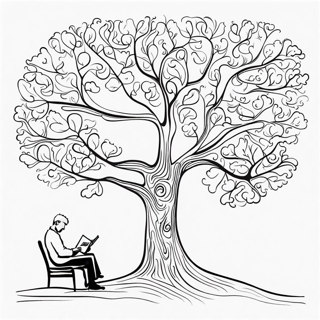 Minimalist Oak Tree with Reader in Picasso Style