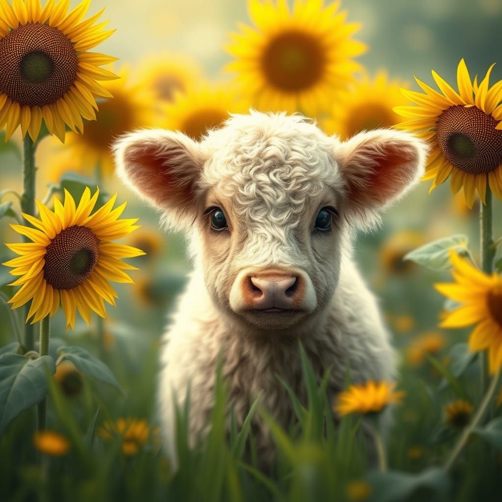 Whimsical Highland Cow in a Sunflower Meadow